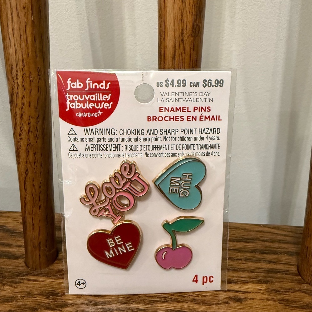 Enamel Pins Cherry Heart Love You Hug Me Set of 4 NWT
